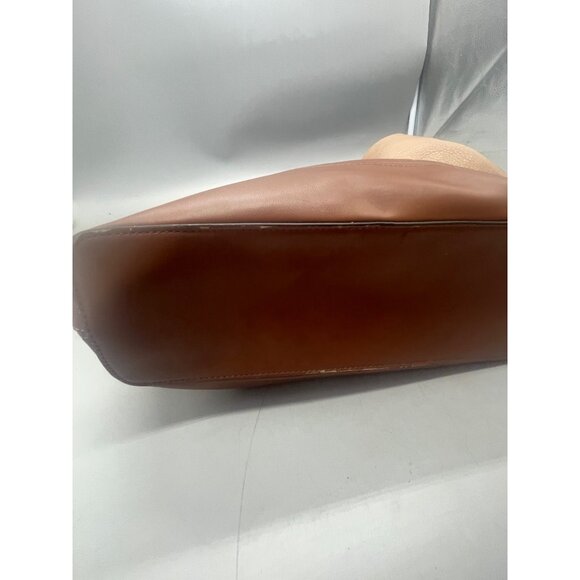 brown faux leather bag snap close strap 2 large inner pouches READ - Picture 6 of 10